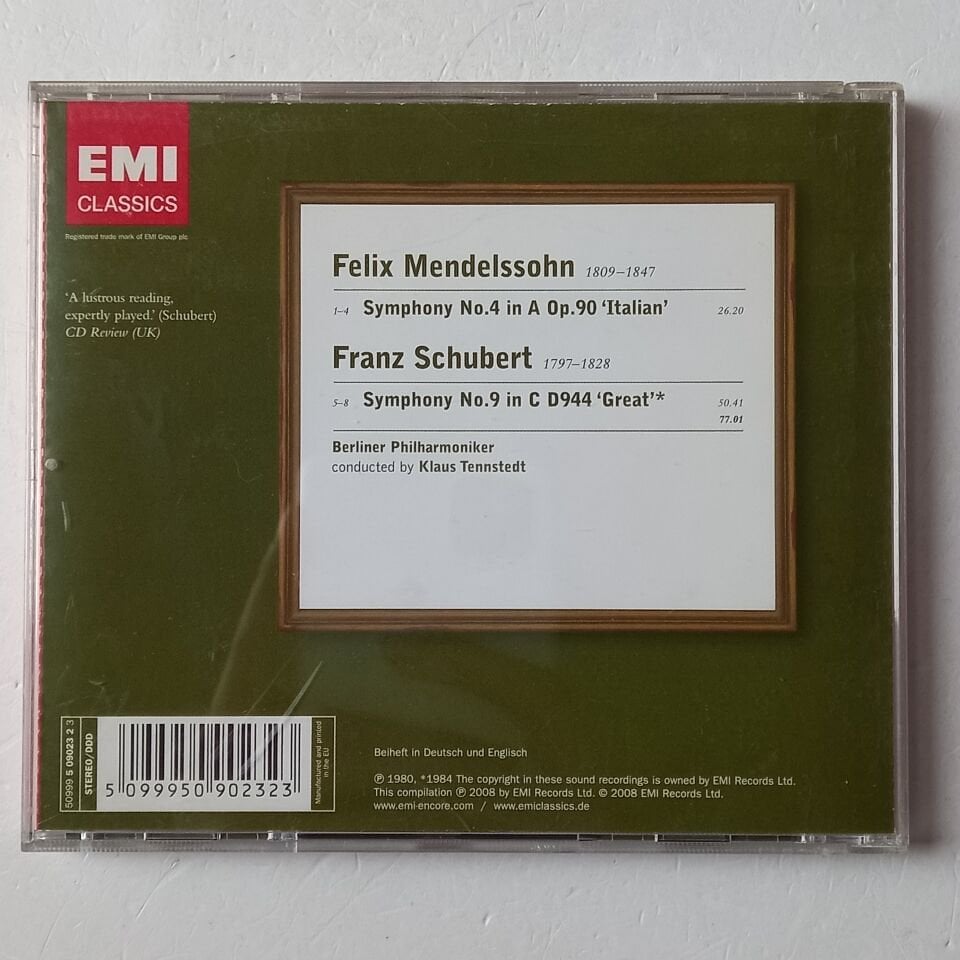 SCHUBERT: SYMPHONY NO. 9 / MENDELSSOHN:  SYMPHONY NO. 4 - BERLINER PHILHARMONIKER, KLAUS TENNSTEDT (1991) - CD 2008 2.EL