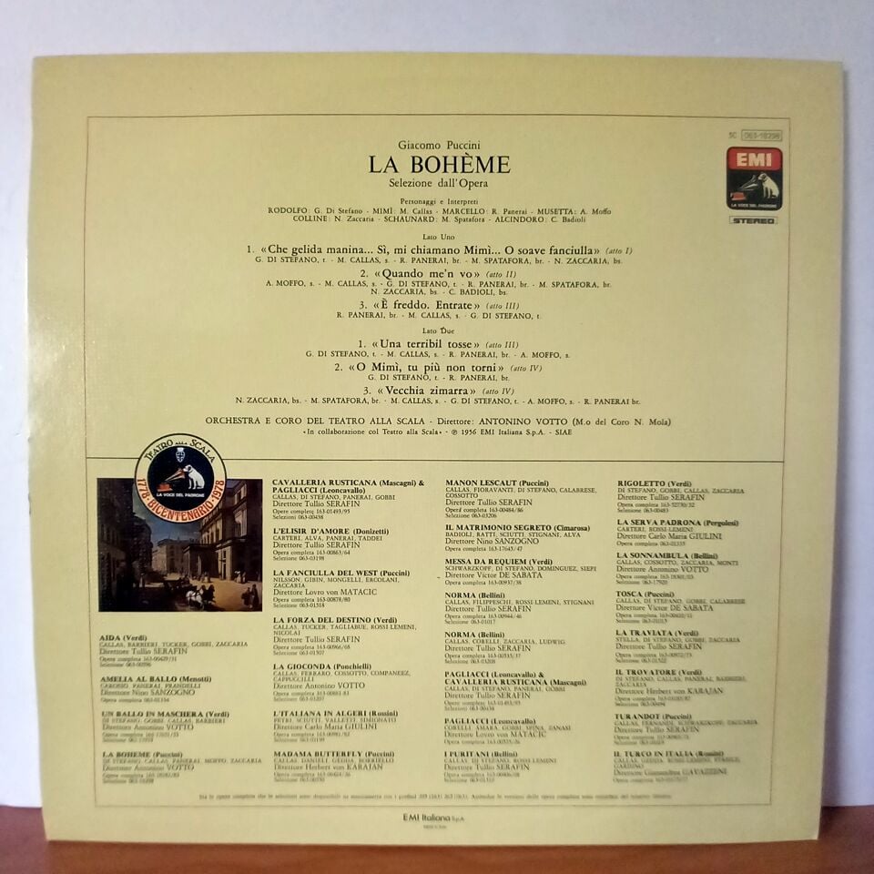 GIACOMO PUCCINI: LA BOHEME / MARIA CALLAS, GIUSEPPE DI STEFANO, ANNA MOFFO, NICOLA ZACCARIA, ROLANDO PANERAI, CARLO BADIOLI, ORCHESTRA DEL TEATRO ALLA SCALA AND CORO DEL TEATRO ALLA SCALA CONDUCTED BY ANTONINO VOTTO (1978) - LP 2.EL PLAK
