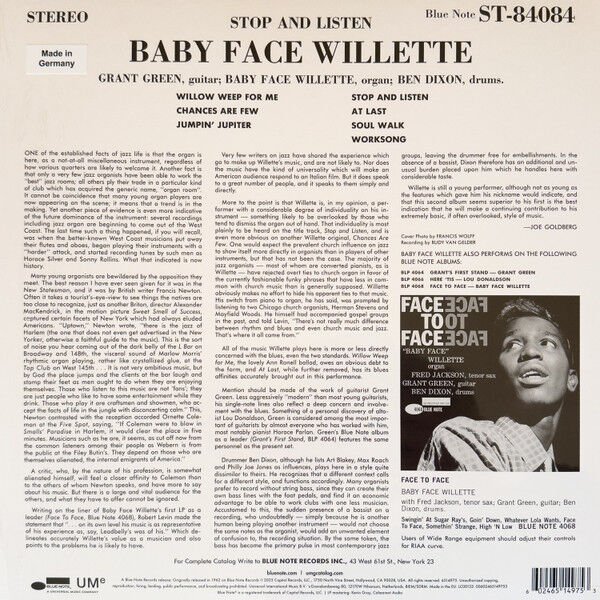 BABY FACE WILLETTE* – STOP AND LISTEN (1962) - LP 2025 REISSUE 180GR SIFIR PLAK