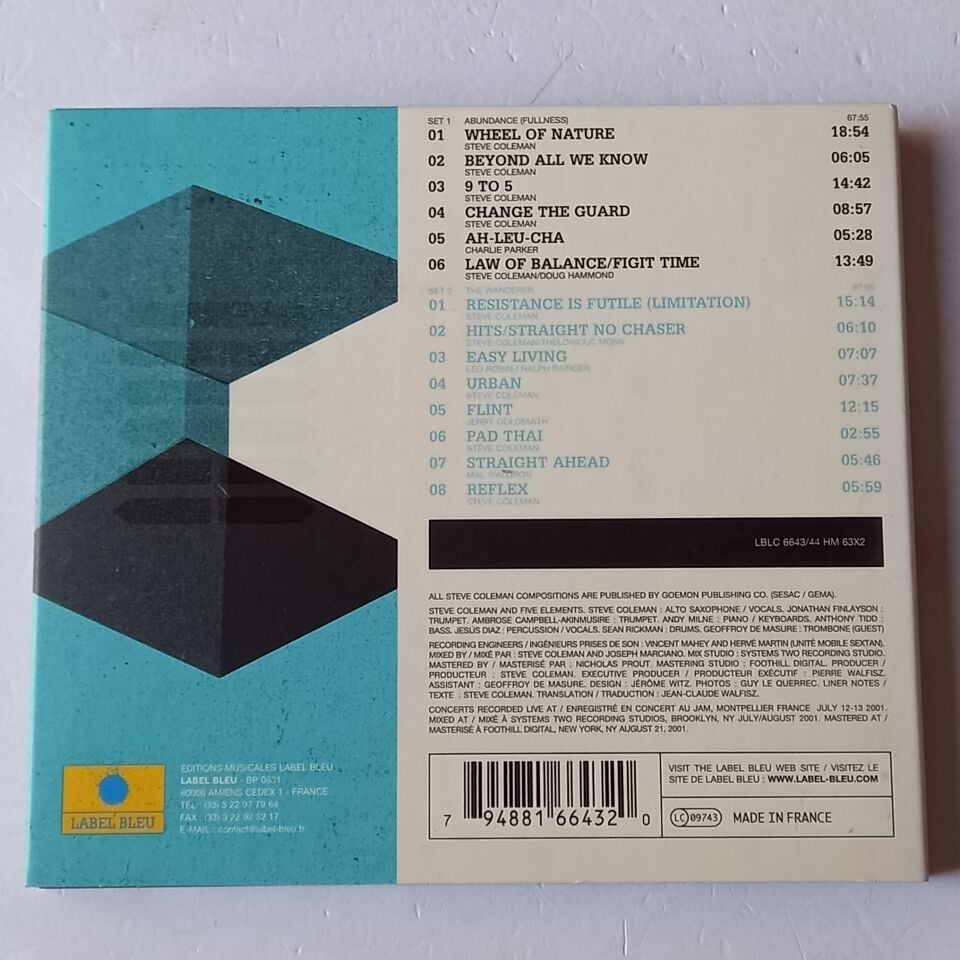 STEVE COLEMAN AND FIVE ELEMENTS – RESISTANCE IS FUTILE (2001) - 2CD DIGIPAK 2.EL