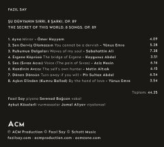 FAZIL SAY SERENAD BAĞCAN - ŞU DÜNYANIN SIRRI (2020) - CD SIFIR