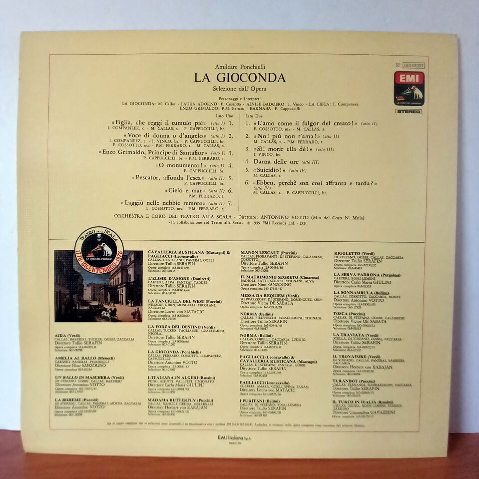 AMILCARE PONCHIELLI, MARIA CALLAS, FIORENZA COSSOTTO, PIERO CAPPUCCILLI, ANTONINO VOTTO, ORCHESTRA DEL TEATRO ALLA SCALA, CORO DEL TEATRO ALLA SCALA – LA GIOCONDA - SELEZIONE DALL\'OPERA (1978) - LP 2.EL PLAK