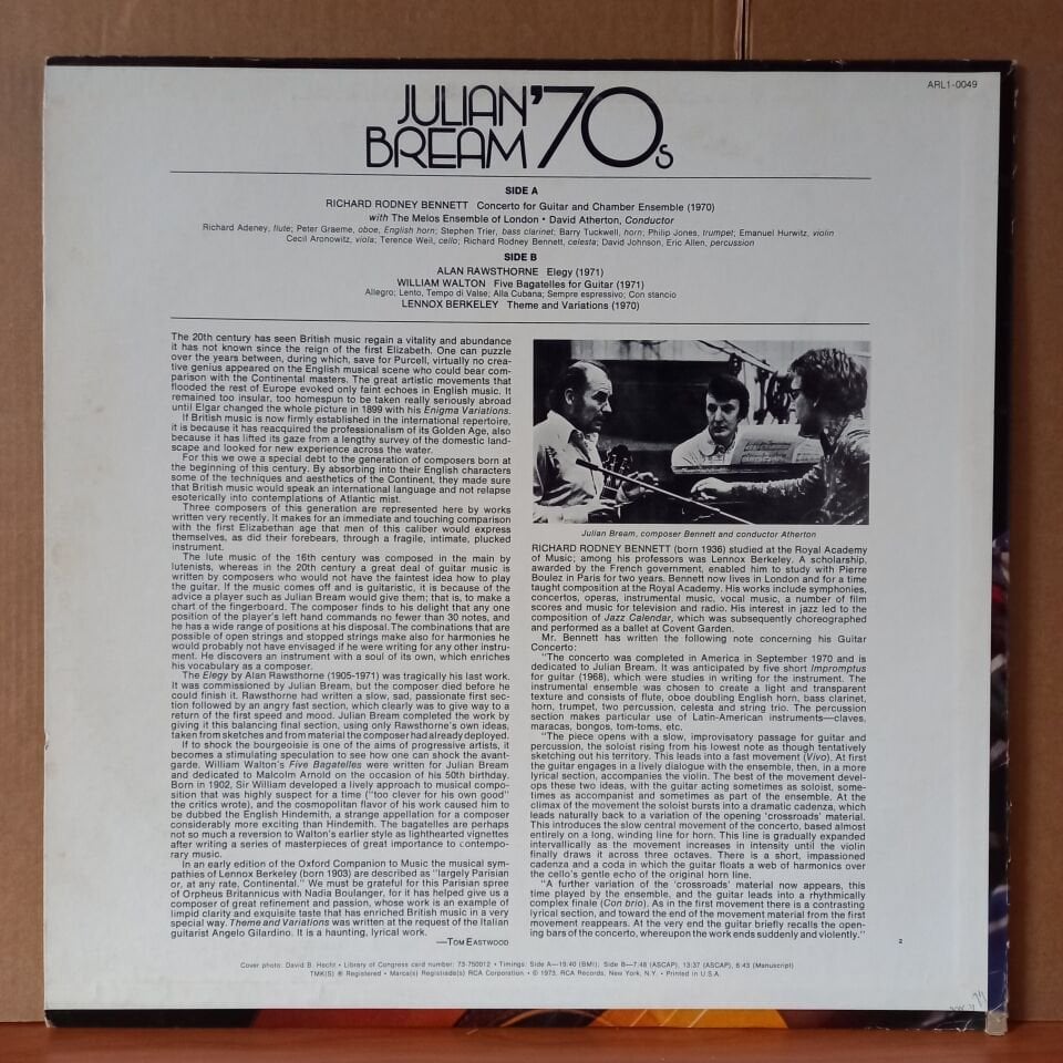 JULIAN BREAM – '70S / RICHARD RODNEY BENNETT, ALAN RAWTHORNE, WILLIAM WALTON, LENNOX BERKELEY (1973) - LP 2.EL PLAK