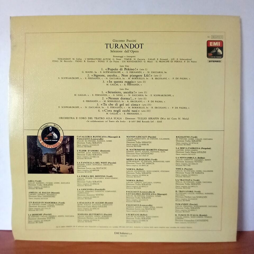 GIACOMO PUCCINI / TURANDOT / MARIA CALLAS, ELISABETH SCHWARZKOPF, EUGENIO FERNANDI, NICOLA ZACCARIA (1978) - LP 2.EL PLAK