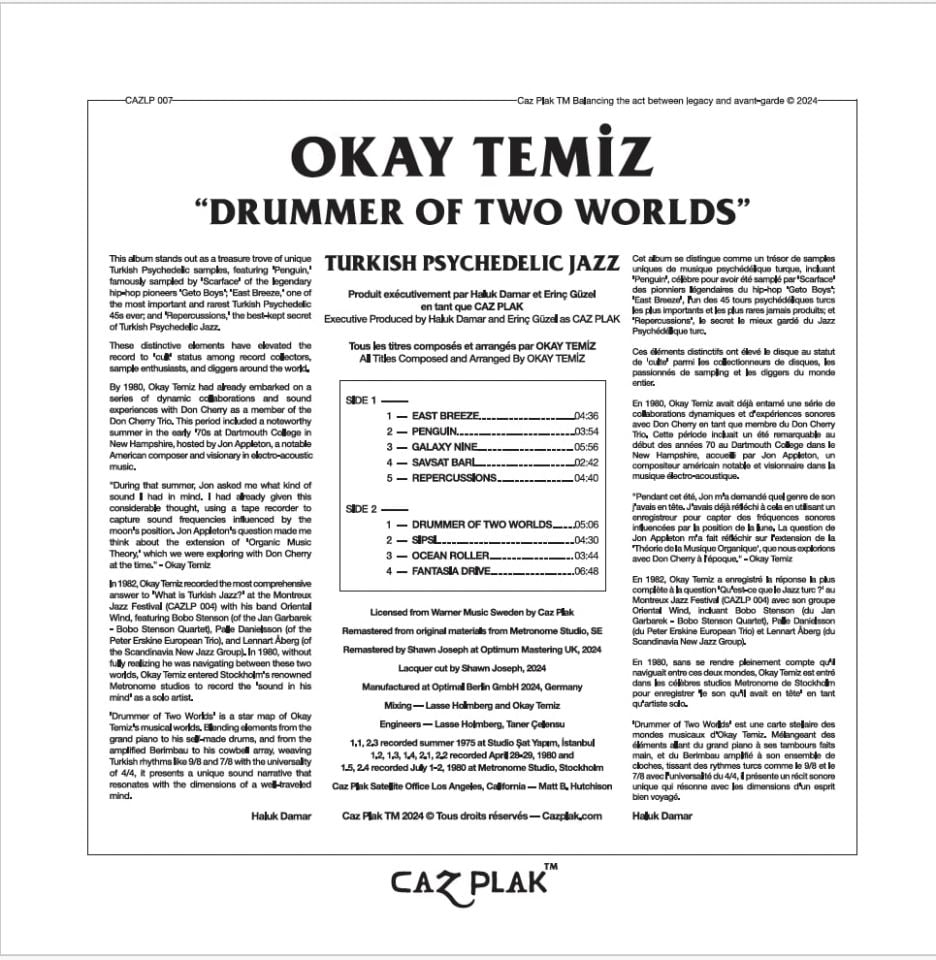 OKAY TEMİZ - DRUMMER OF TWO WORLDS (1980) - LP 2024 BASIM AVRUPA EDİSYONU SIFIR PLAK