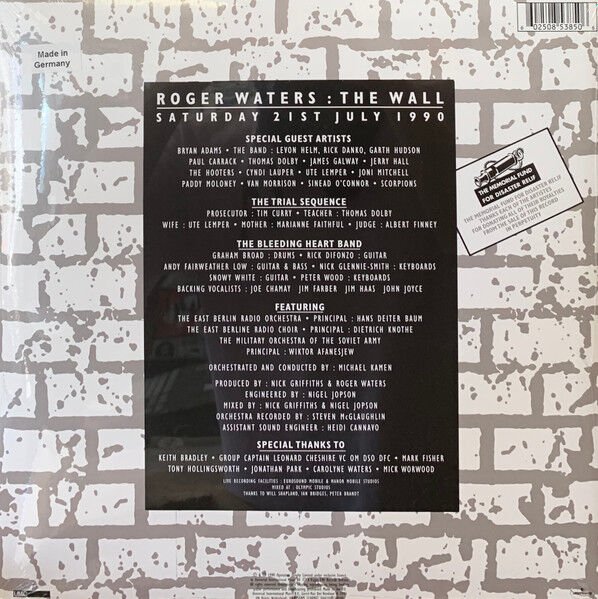 ROGER WATERS - THE WALL  (LIVE IN BERLIN) (1990) - 2LP 2020 REISSUE  30TH ANNIVERSARY LIMITED EDITION 180GR CLEAR VINYL SIFIR PLAK