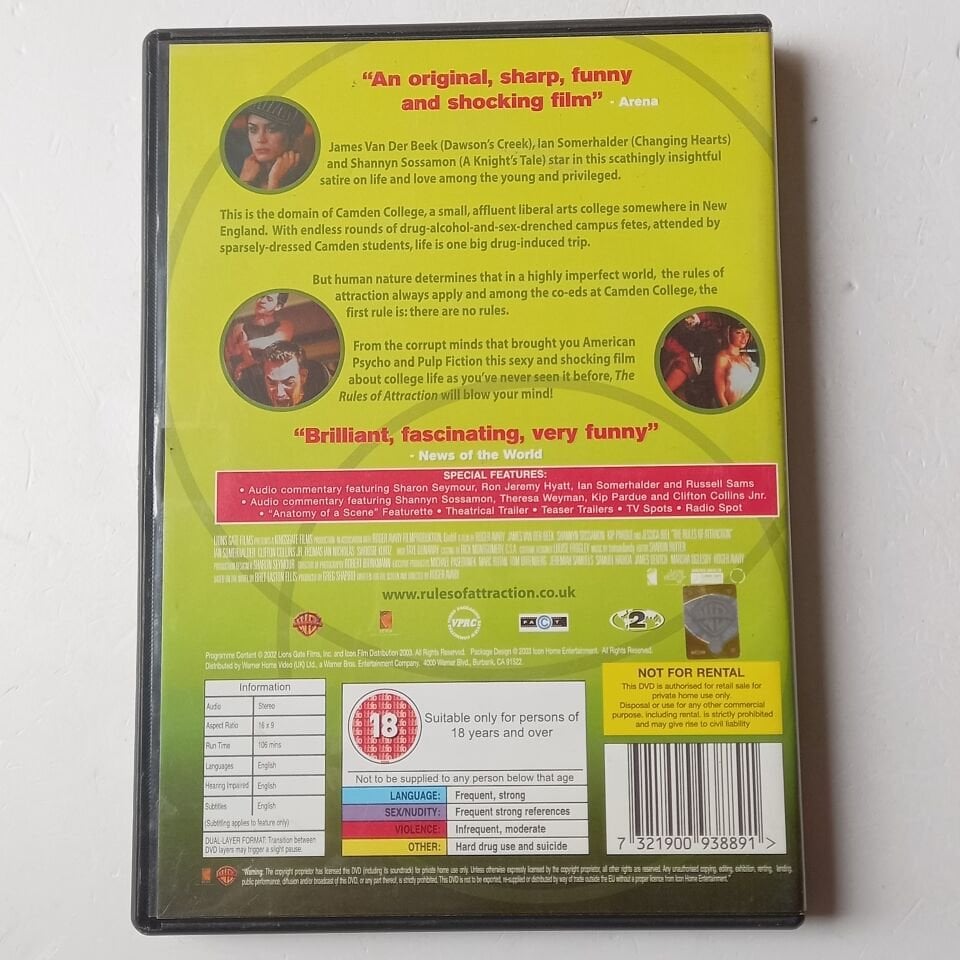 THE RULES OF ATTRACTION - JAMES VAN DER BEEK, SHANNYN SOSSAMON, JESSICA BIEL - DVD 2.EL