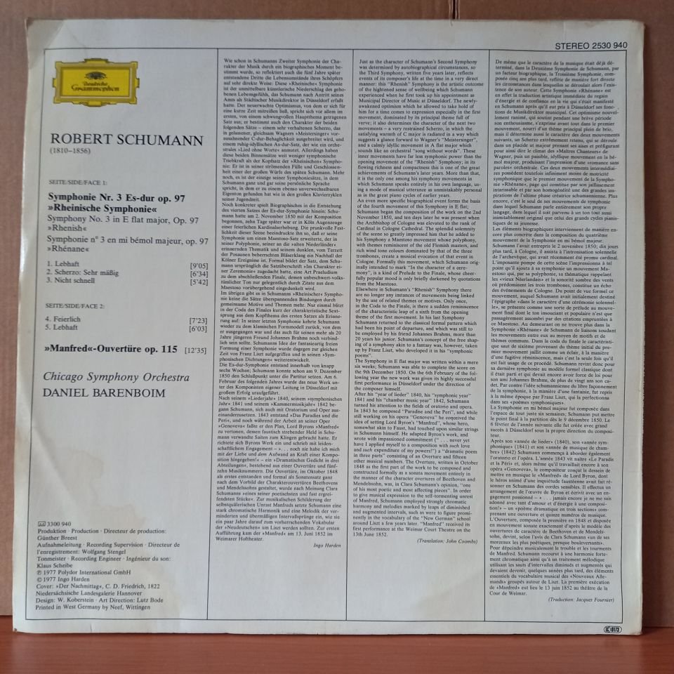 ROBERT SCHUMANN: SYMPHONIE NR. 3 ∙ MANFRED-OUVERTÜRE / CHICAGO SYMPHONY ORCHESTRA ∙ DANIEL BARENBOIM (1977) - LP 2.EL PLAK