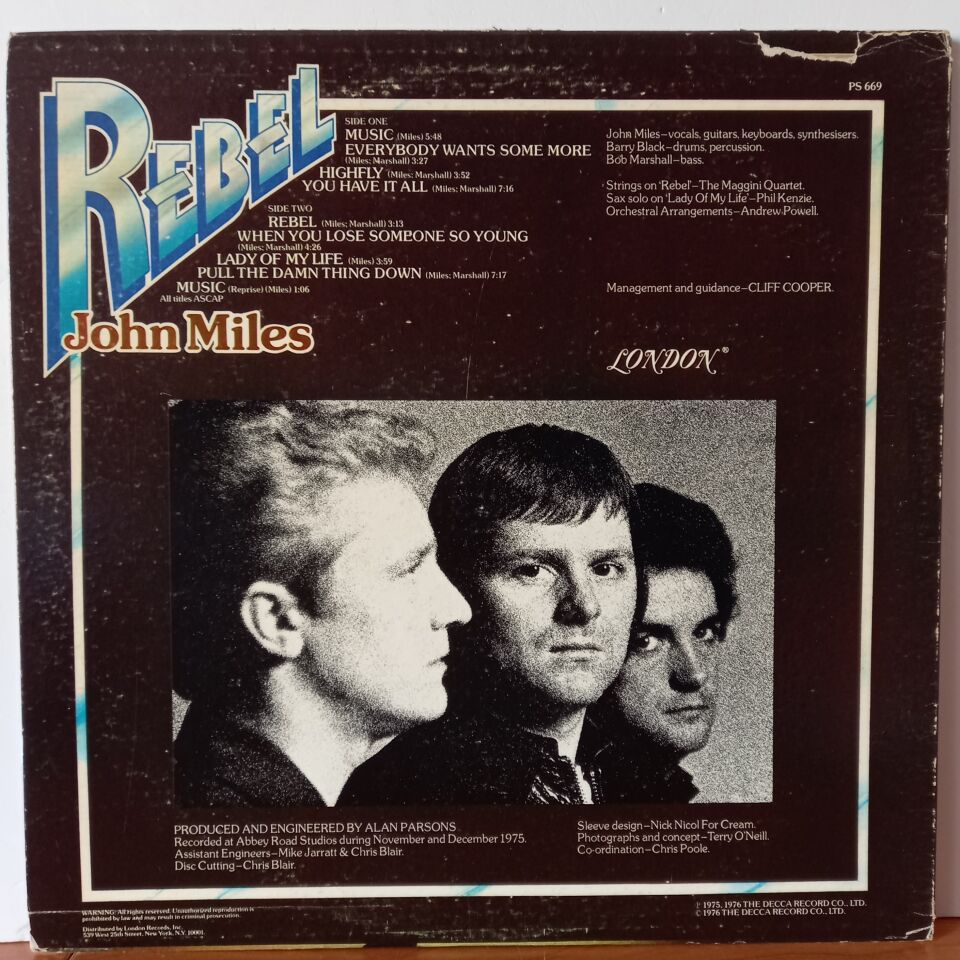JOHN MILES – REBEL (1976) - LP 2.EL PLAK