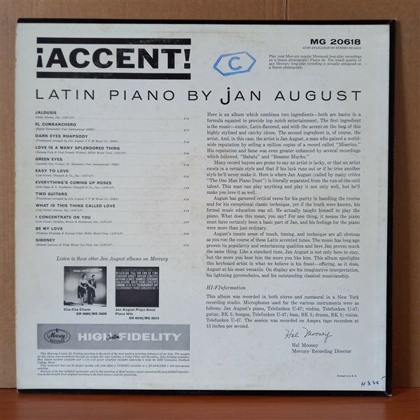 JAN AUGUST – ACCENT! (1961) - LP 2.EL PLAK