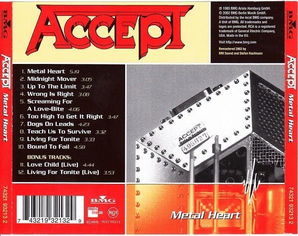ACCEPT – METAL HEART (1985) - CD REMASTERED 2002 REISSUE JEWEL CASE AMBALAJINDA SIFIR