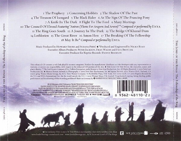 THE LORD OF THE RINGS: THE FELLOWSHIP OF THE RING / ORIGINAL MOTION PICTURE SOUNDTRACK BY HOWARD SHORE (2001) - CD REISSUE JEWEL CASE AMBALAJINDA SIFIR