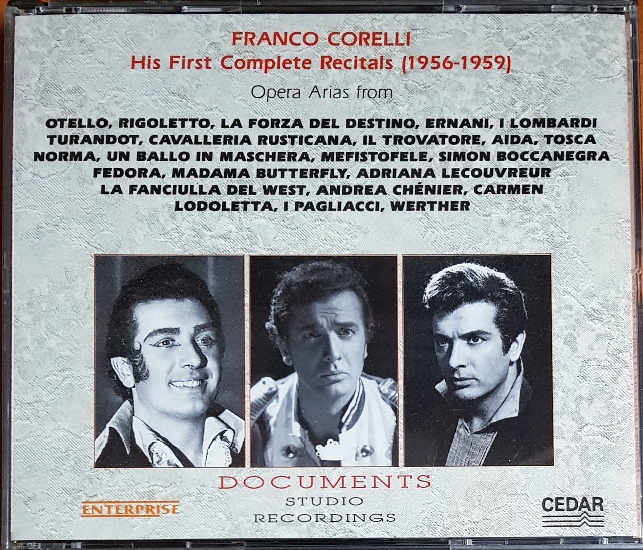 FRANCO CORELLI - HIS FIRST COMPLETE RECITALS / ARIAS FROM ITALIAN OPERAS (1995) DOCUMENTS STUDIO RECORDINGS 2CD 2.EL