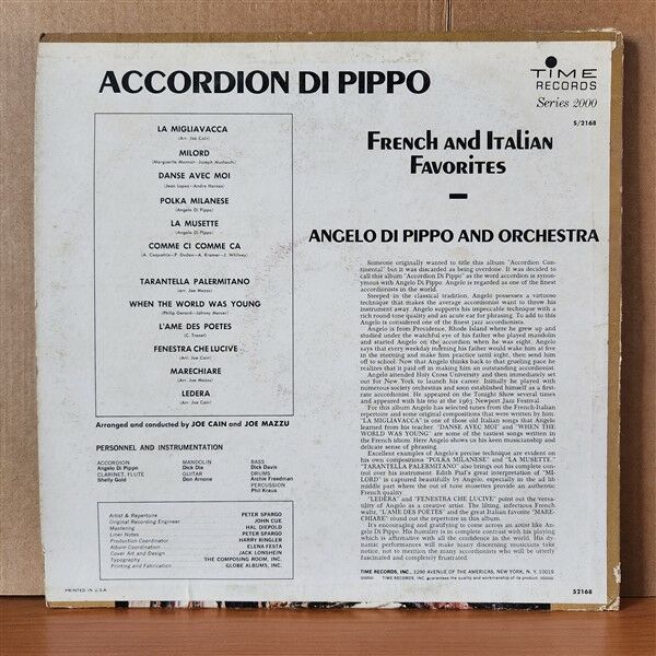ANGELO DI PIPPO ORCHESTRA - ACCORDION DI PIPPO / FRENCH & ITALIAN FAVORITES - LP 2.EL PLAK