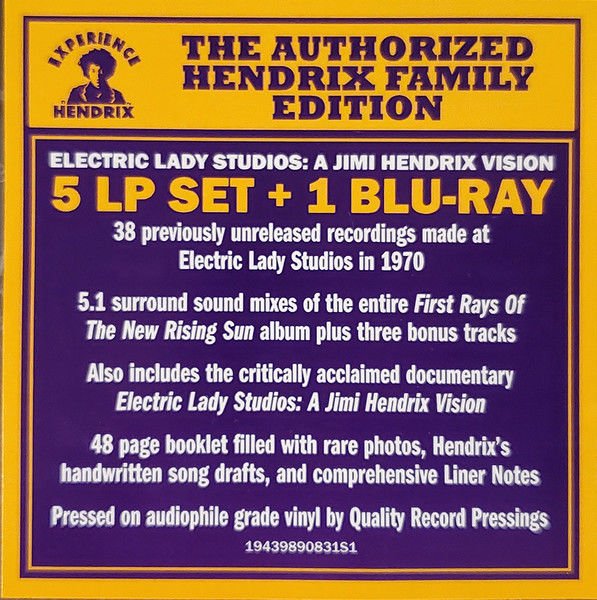 JIMI HENDRIZ - ELECTRIC LADY STUDIOS / A JIMI HENDRIX VISION (2024) - 5LP + 1 BLU RAY LIMITED EDITION BOX SET SIFIR PLAK