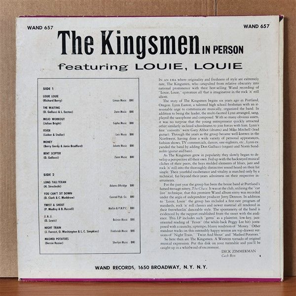 THE KINGSMEN – THE KINGSMEN IN PERSON FEATURING LOUIE, LOUIE (1963) - LP 2.EL PLAK