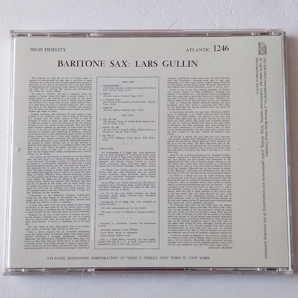 LARS GULLIN – BARITONE SAX (1956) - CD 2012 REMASTERED REISSUE 2.EL
