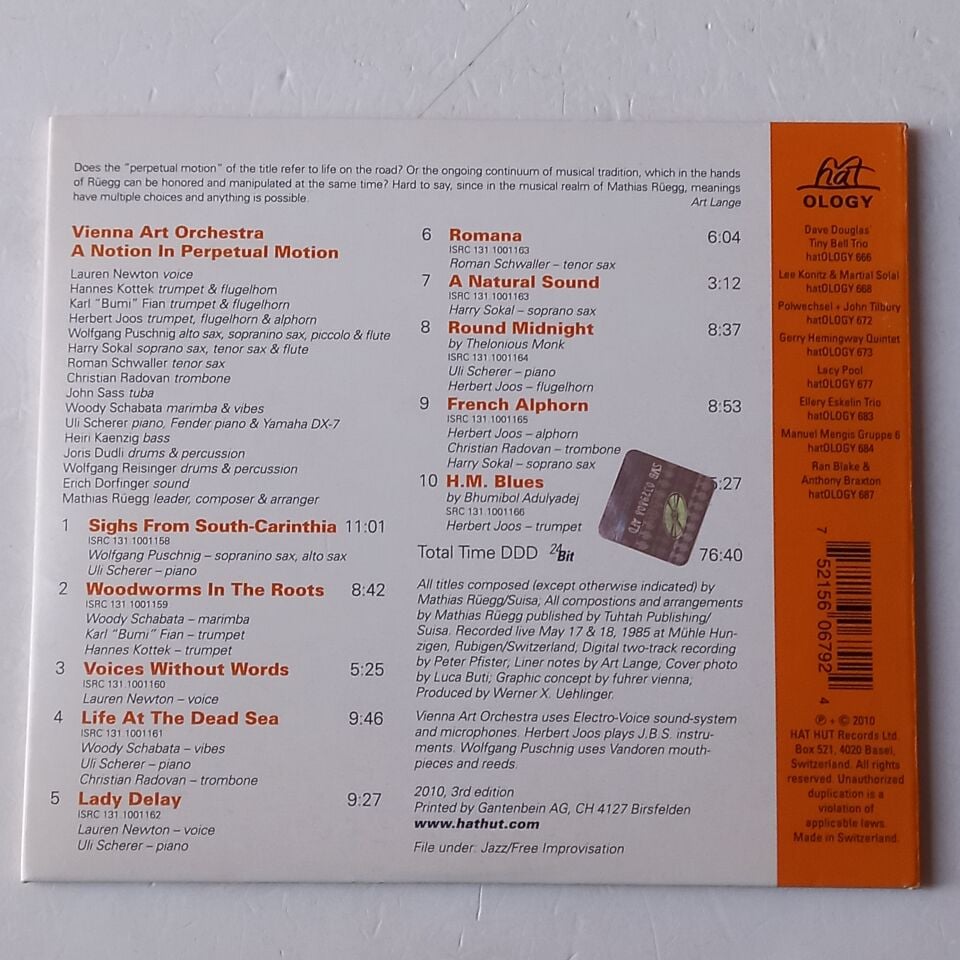 VIENNA ART ORCHESTRA – A NOTION IN PERPETUAL MOTION (2010) - CD DIGISLEEVE 2.EL