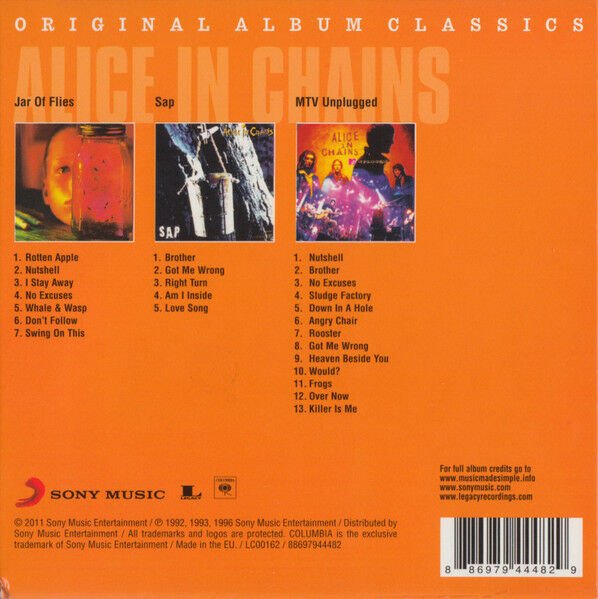 ALICE IN CHAINS - ORIGINAL ALBUM CLASSICS SERIES (2011) / JAR OF FLIES / SAP / MTV UNPLUGGED - 3CD CARDSLEEVE BOX AMBALAJINDA SIFIR