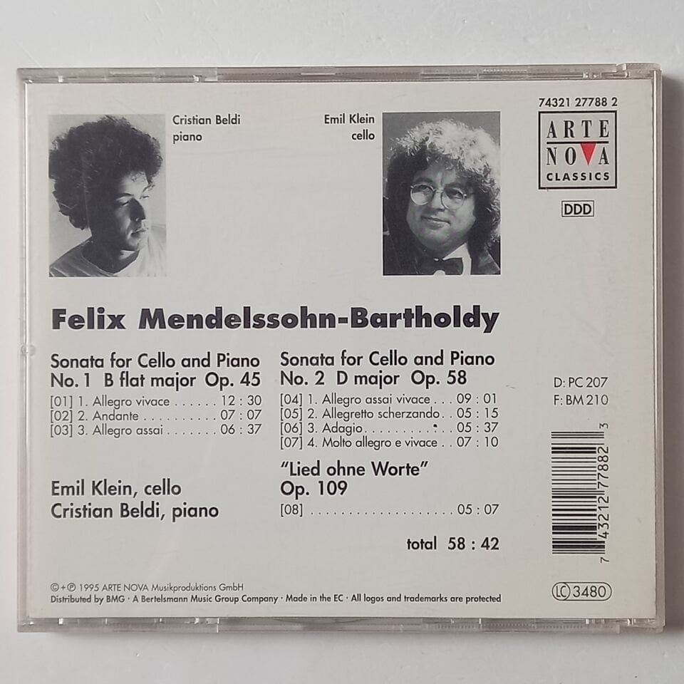 FELIX MENDELSSOHN, EMIL KLEIN, CRISTIAN BELDI – SONATAS FOR CELLO AND PIANO (1995) - CD 2.EL