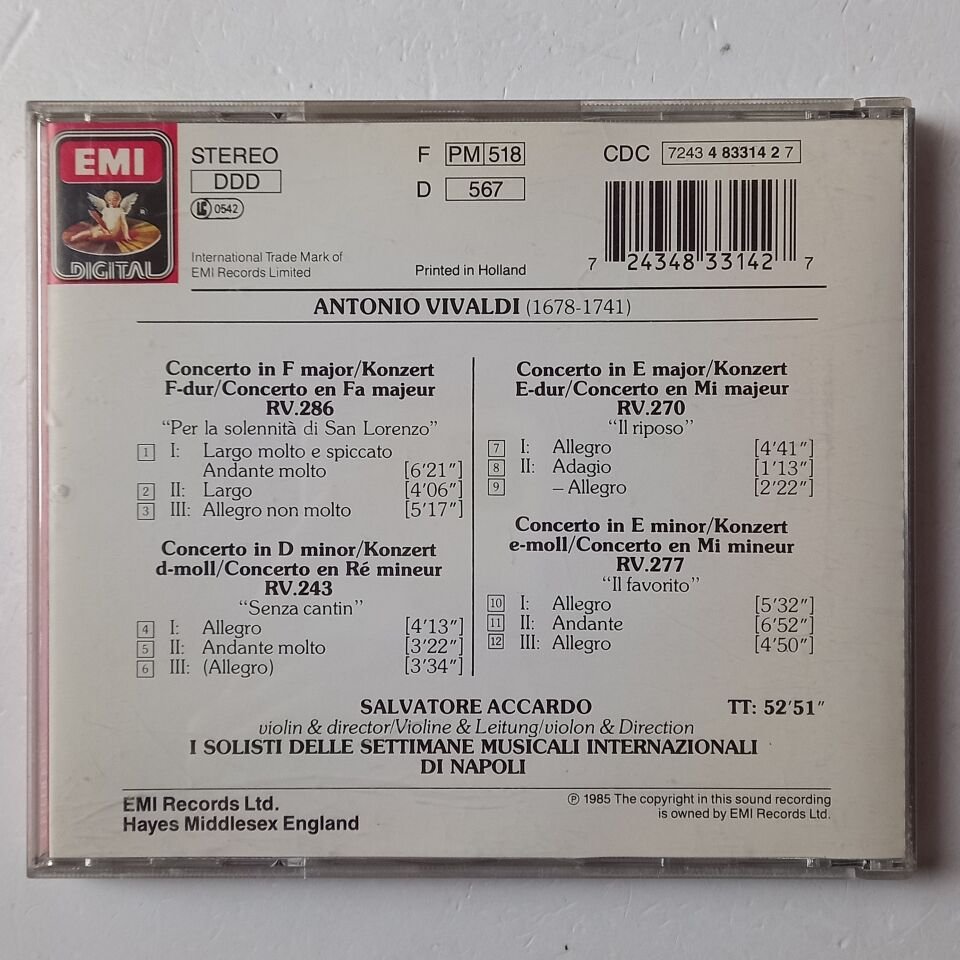 VIVALDI: 4 VIOLIN CONCERTOS - SALVATORE ACCARDO (1985) - CD 2.EL