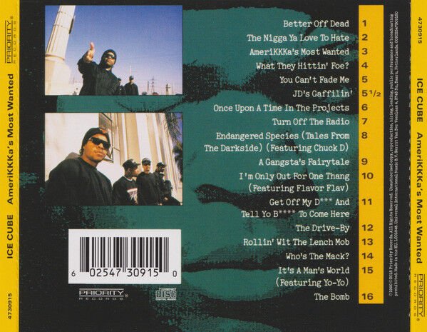 ICE CUBE – AMERIKKKA'S MOST WANTED (1990) - CD 2015 REISSUE JEWEL CASE AMBALAJINDA SIFIR
