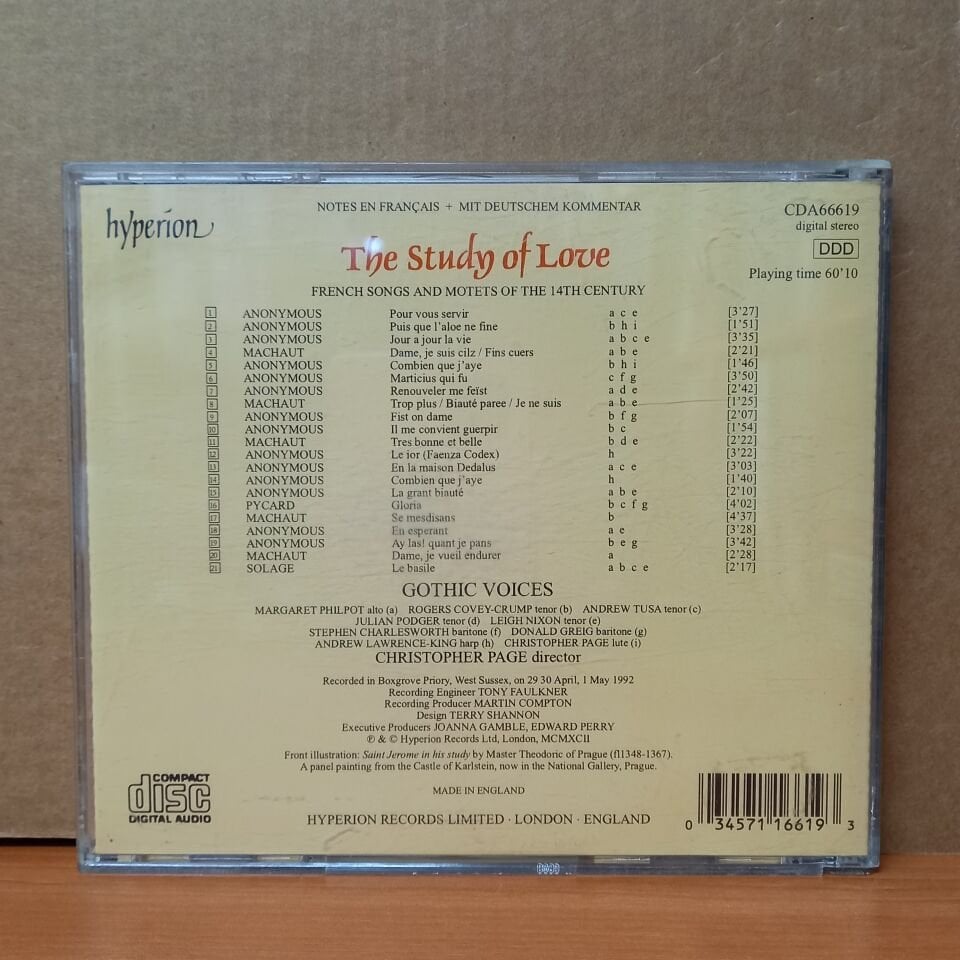 THE STUDY OF LOVE - FRENCH SONGS AND MOTETS OF THE 14TH CENTURY / GOTHIC VOICES / CHRISTOPHER PAGE (1992) - CD 2.EL