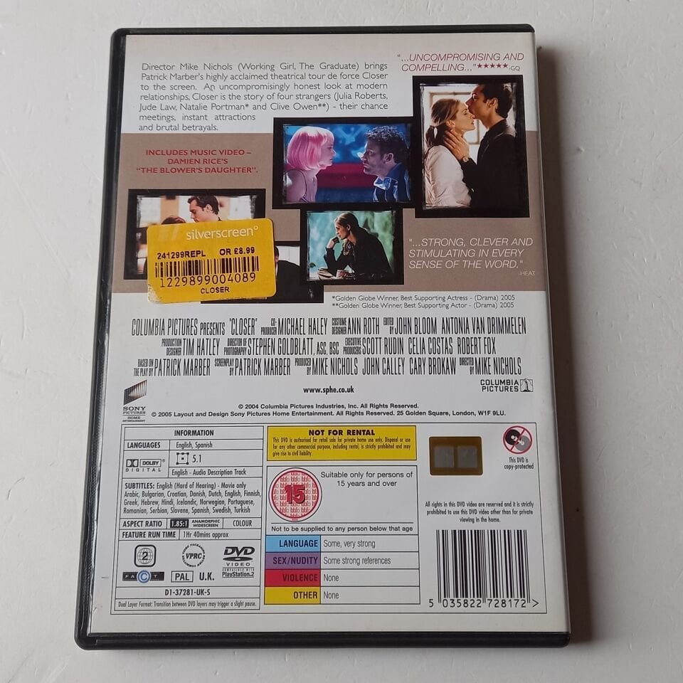 CLOSER - JULIA ROBERTS, JUDE LAW, NATALIE PORTMAN, CLIVE OWEN - DVD 2.EL