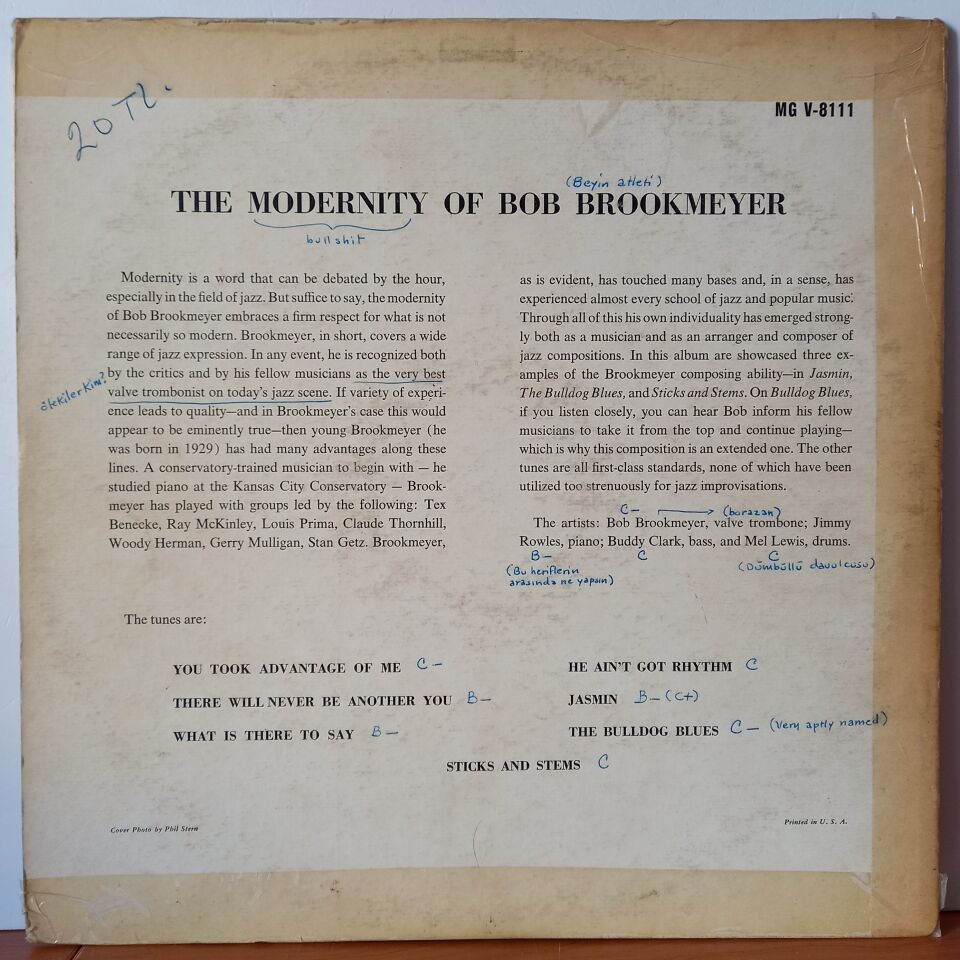 BOB BROOKMEYER – THE MODERNITY OF BOB BROOKMEYER (1958) - LP 2.EL PLAK