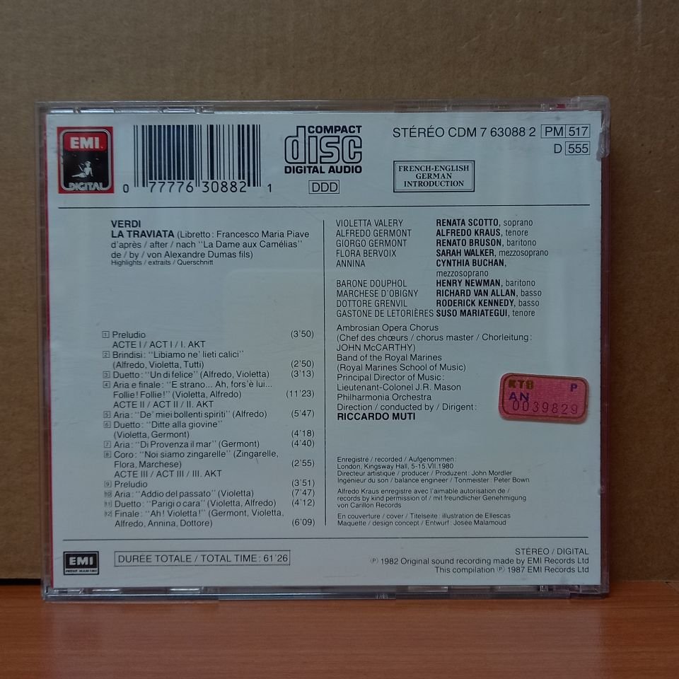 VERDI - LA TRAVIATA / SCOTTO, KRAUS, BRUSON,MUTI (1987) - CD 2.EL