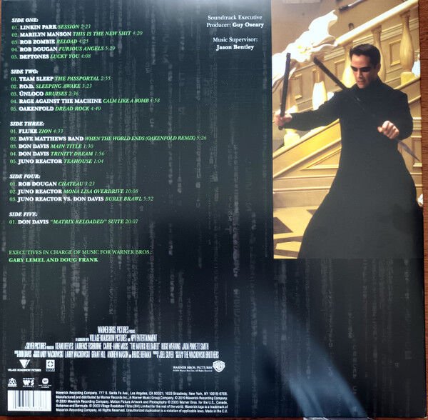 THE MATRIX RELOADED ALBUM - SOUNDTRACK / MUSIC BY DON DAVIS / LINKIN PARK DEFTONES MARILYN MANSON etr (2003) - 3xLP (5 SIDED) 2020 TRANSPARENT GREEN EDITION SIFIR PLAK