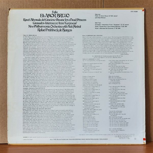 FALLA / RAVEL, GRANADOS / NEW PHILHARMONIA ORCHESTRA, NATI MISTRAL, RAFAEL FRÜHBECK DE BURGOS – EL AMOR BRAVO / ALBORADA DE GRACIOSO [PAVANE FOR A DEAD PRINCESS] / INTERMEZZO FROM ''GOYESCAS'' (1976) - LP 2.EL PLAK