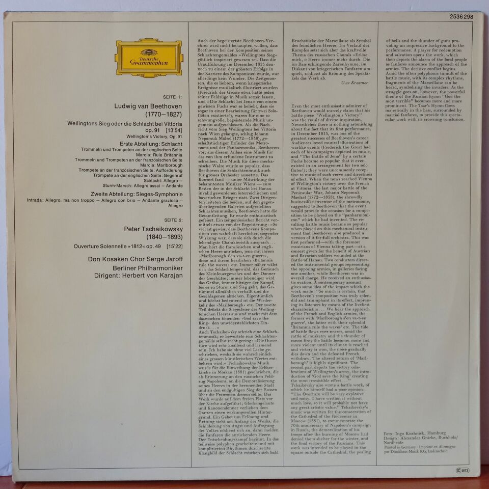 LUDWIG VAN BEETHOVEN, PYOTR ILYICH TCHAIKOVSKY – WELLINGTON'S VICTORY, 1812 OVERTURE (1969) - LP 2.EL PLAK