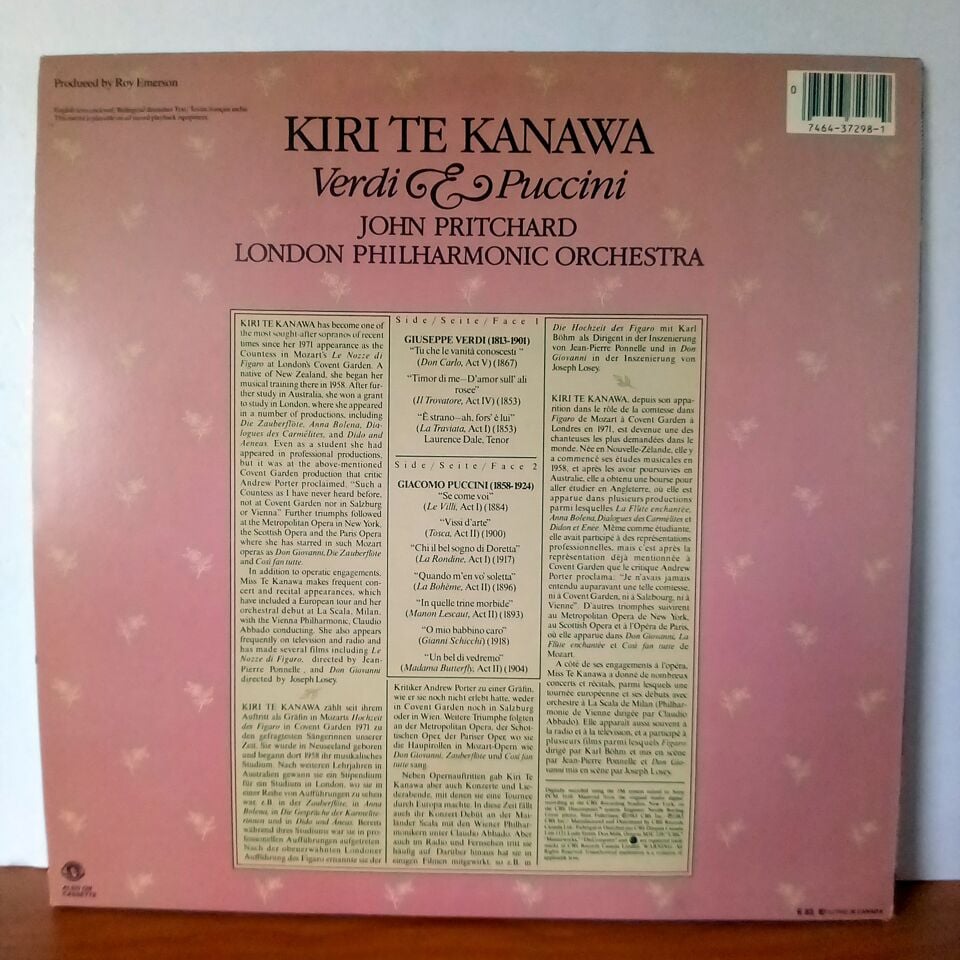KIRI TE KANAWA / VERDI & PUCCINI / JOHN PRITCHARD, LONDON PHILHARMONIC ORCHESTRA (1983) - LP 2.EL PLAK