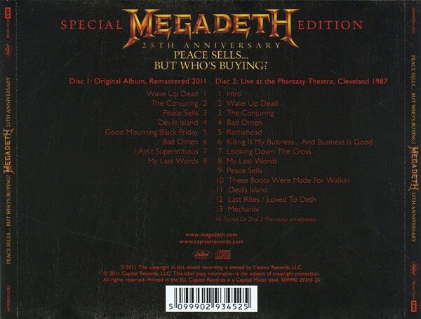 MEGADETH – PEACE SELLS... BUT WHO'S BUYING? (1986) - 2CD REMASTERED 2011 SPECIAL 25TH ANNIVERSARY EDITION JEWEL CASE AMBALAJINDA SIFIR