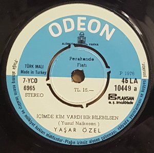YAŞAR ÖZEL - İÇİMDE KİM VARDI BİR BİLEBİLSEN / HAYAT KIRKINDA BAŞLAR  - 7'' 45 DEVİR KAPAKLI ODEON 2.EL