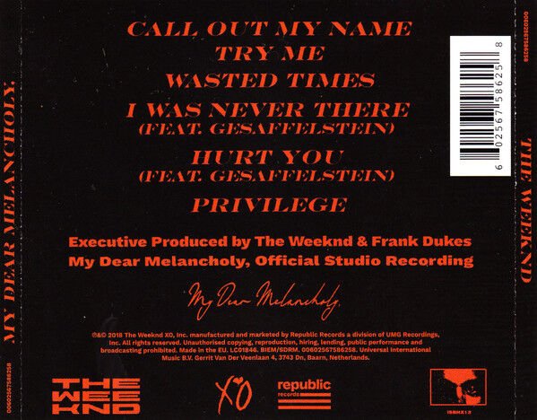 THE WEEKND – MY DEAR MELANCHOLY, (2018) - CD JEWEL CASE AMBALAJINDA SIFIR