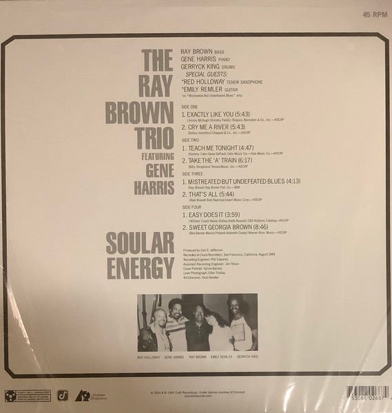 THE RAY BROWN TRIO FEATURING GENE HARRIS – SOULAR ENERGY (1985) - 2LP 2024 EDITION 180GR 45RPM REMASTERED REISSUE LIMITED EDITION SIFIR PLAK