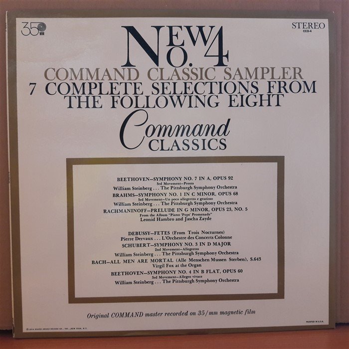 NEW NO.4 COMMAND CLASSIC SAMPLER, BEETHOVEN, BRAHMS, DEBUSSY... (1964) - LP 2.EL PLAK