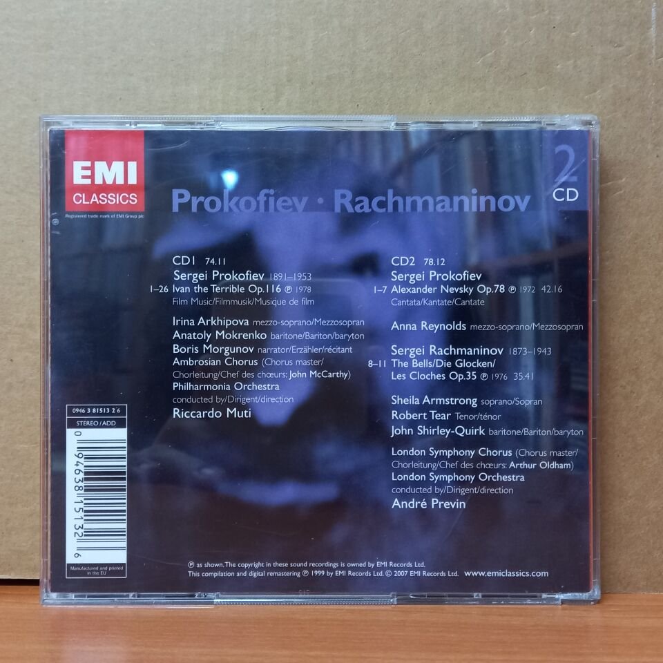 PROKOFIEV, RACHMANIOV - IVAN THE TERRIBLE, ALEXANDER NEVSKY, THE BELLS / AMBROSIAN CHORUS, PHILHARMONIA ORCHESTRA, LONDON SYMPHONY CHORUS, LONDON SYMPHONY ORCHESTRA / RICCARDO MUTI, ANDRE PREVIN (2007) - 2CD 2.EL