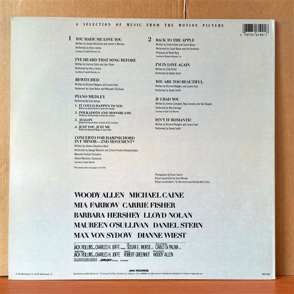 HANNAH AND HER SISTERS / A SELECTION OF MUSIC FROM THE MOTION PICTURE / HARRY JAMES, DICK HYMAN, BOBBY PORTER, DEREK SMITH, ROY ELDRIDGE (1987) - LP 2.EL PLAK