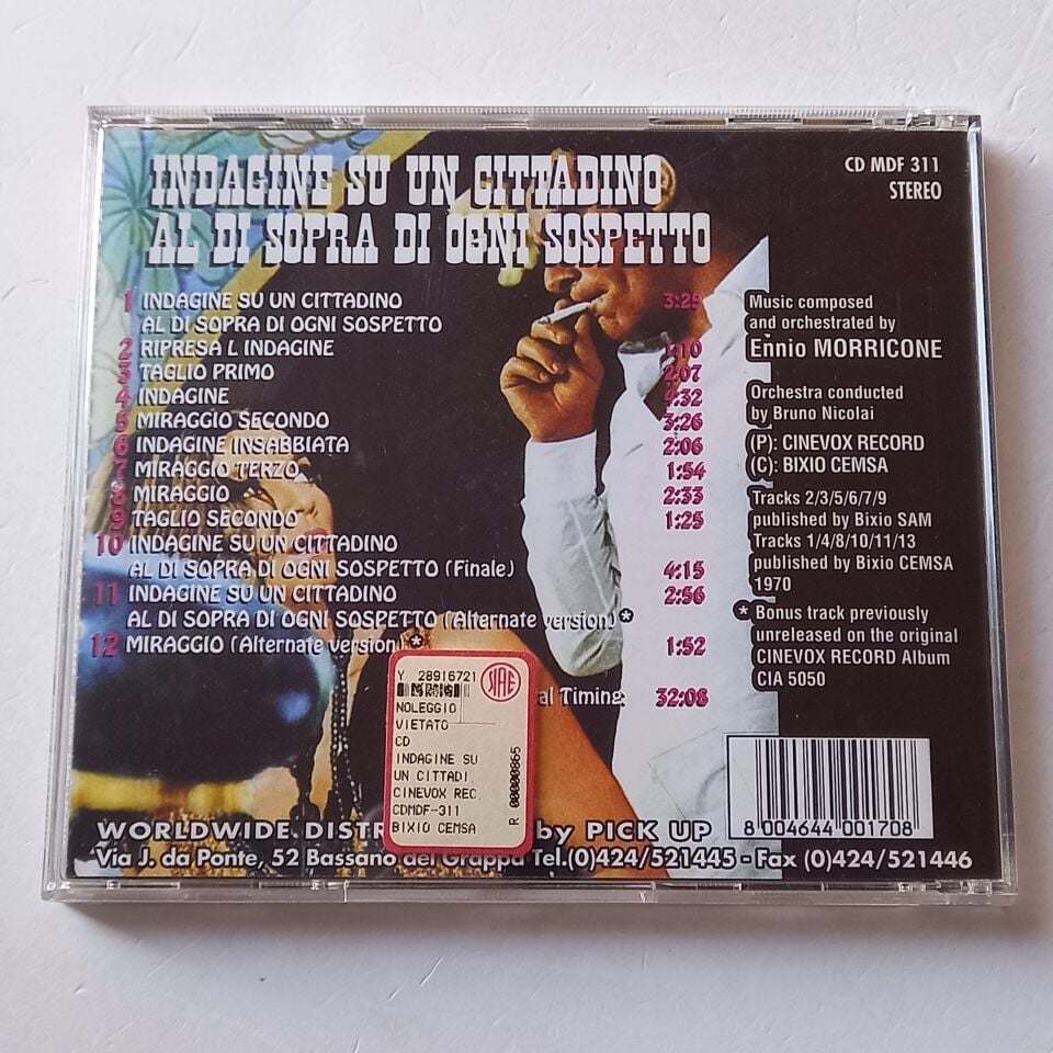ENNIO MORRICONE – INDAGINE SU UN CITTADINO AL DI SOPRA DI OGNI SOSPETTO / THE ORIGINAL MOTION PICTURE SOUNDTRACK (1981) - CD 1988 REMASTERED REISSUE 2.EL