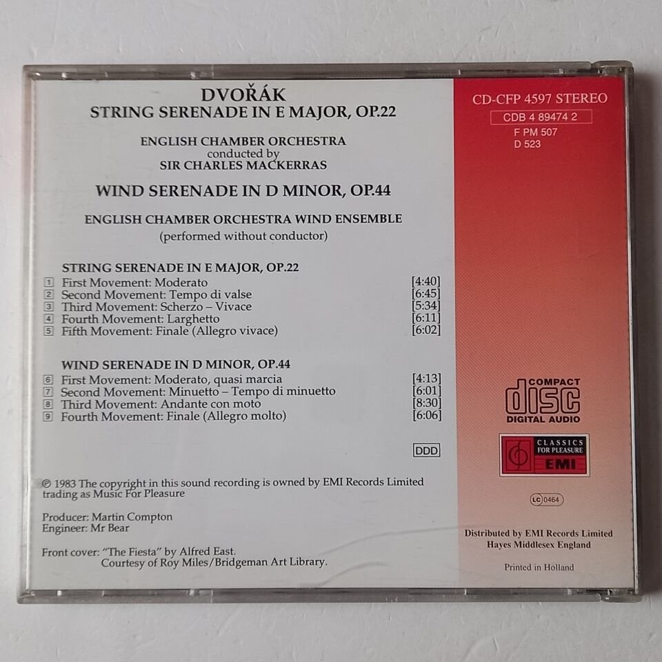 DVORAK: STRING SERENADE, OP. 22, WIND SERENADE OP. 44  (1985) - CD 1996 REISSUE 2.EL