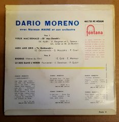 DARIO MORENO - VIEUX MAC DONALD / EXODUS / MON ANE GRIS / LE DOS DANS L'HERBE (1961) - 7'' 45 DEVİR 2.EL PLAK