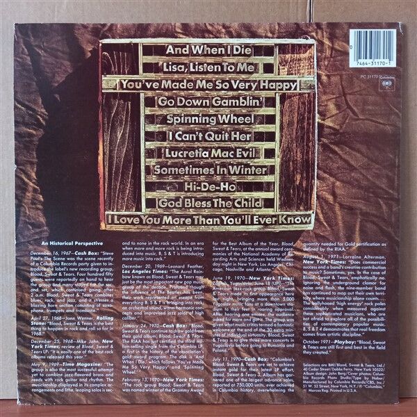 BLOOD, SWEAT & TEARS – BLOOD, SWEAT & TEARS GREATEST HITS - LP 2. EL PLAK
