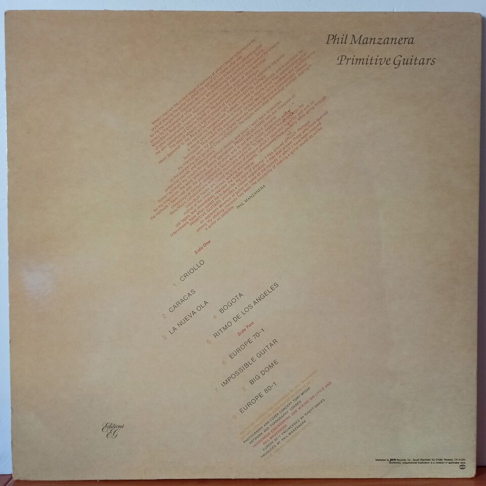 PHIL MANZANERA – PRIMITIVE GUITARS (1982) - LP 2.EL PLAK