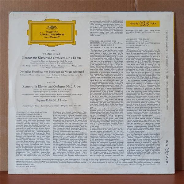 FRANZ LISZT - FELIX PROHASKA, BAMBERGER SYMPHONIKER, TAMAS VASARY – KLAVIERKONZERTE ES-DUR UND A-DUR, FRANZISKUS-LEGENDE, PAGANINI-ETUDE ES-DUR (1960) - LP 2.EL PLAK