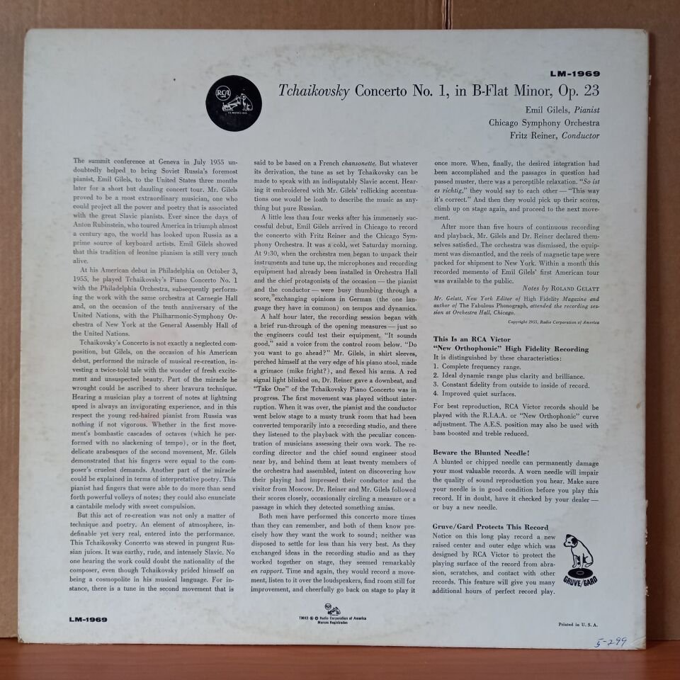 TCHAIKOVSKY: CONCERTO NO. 1 / GILELS • REINER • CHICAGO SYMPHONY ORCHESTRA (1955) - LP 2.EL PLAK