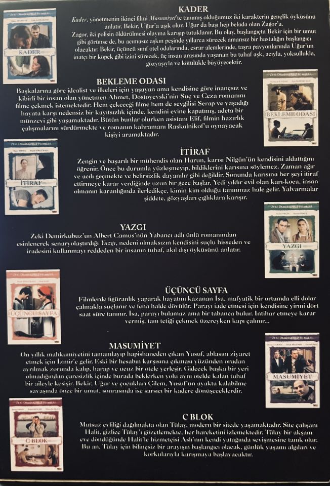 ZEKİ DEMİRKUBUZ FİLMLERİ - 7 FİLM 7 DVD BOX SET 2.EL - KADER, MASUMİYET, C BLOK, YAZGI, ÜÇÜNCÜ SAYFA, İTİRAF, BEKLEME ODASI