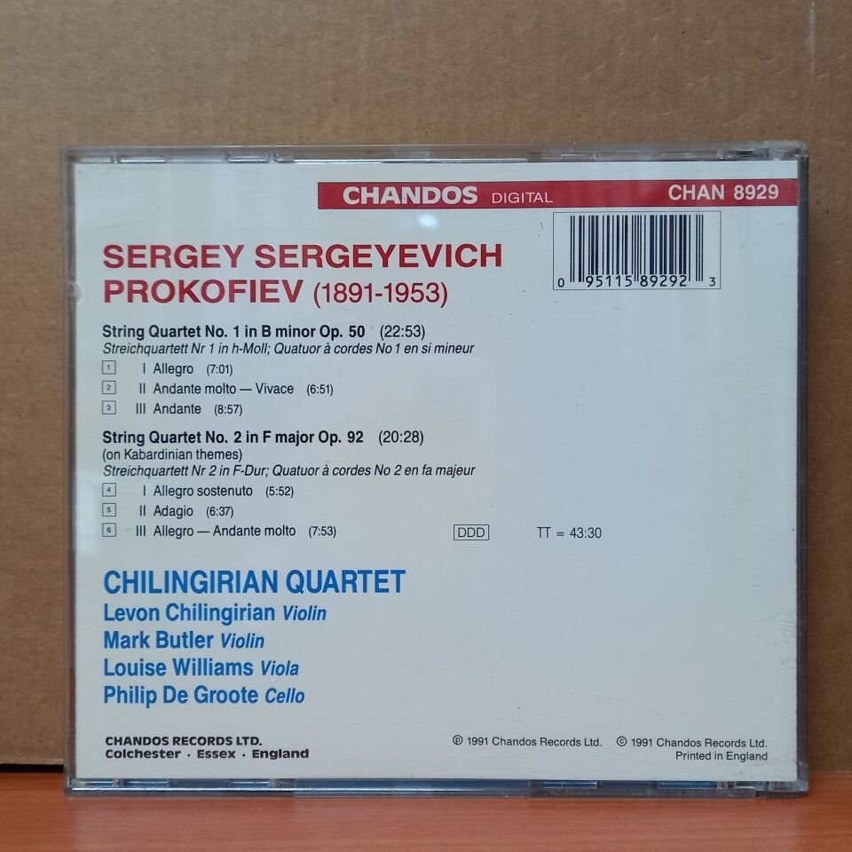 PROKOFIEV - STRING QUARTETS / NO.1 IN B MINOR OP.50 / NO.2 IN F MAJOR OP.92 / CHILINGIRIAN QUARTET (1991) - CD 2.EL